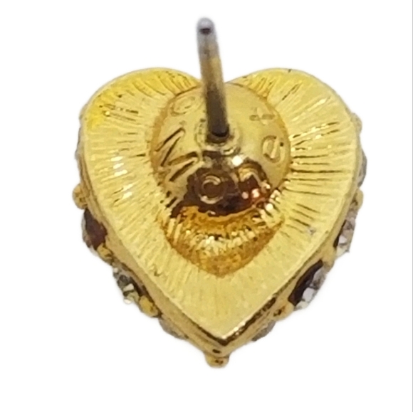MONET VINTAGE 80s GOLDTONE & PAVE CRYSTAL HEART EARRINGS - Picture 6 of 6